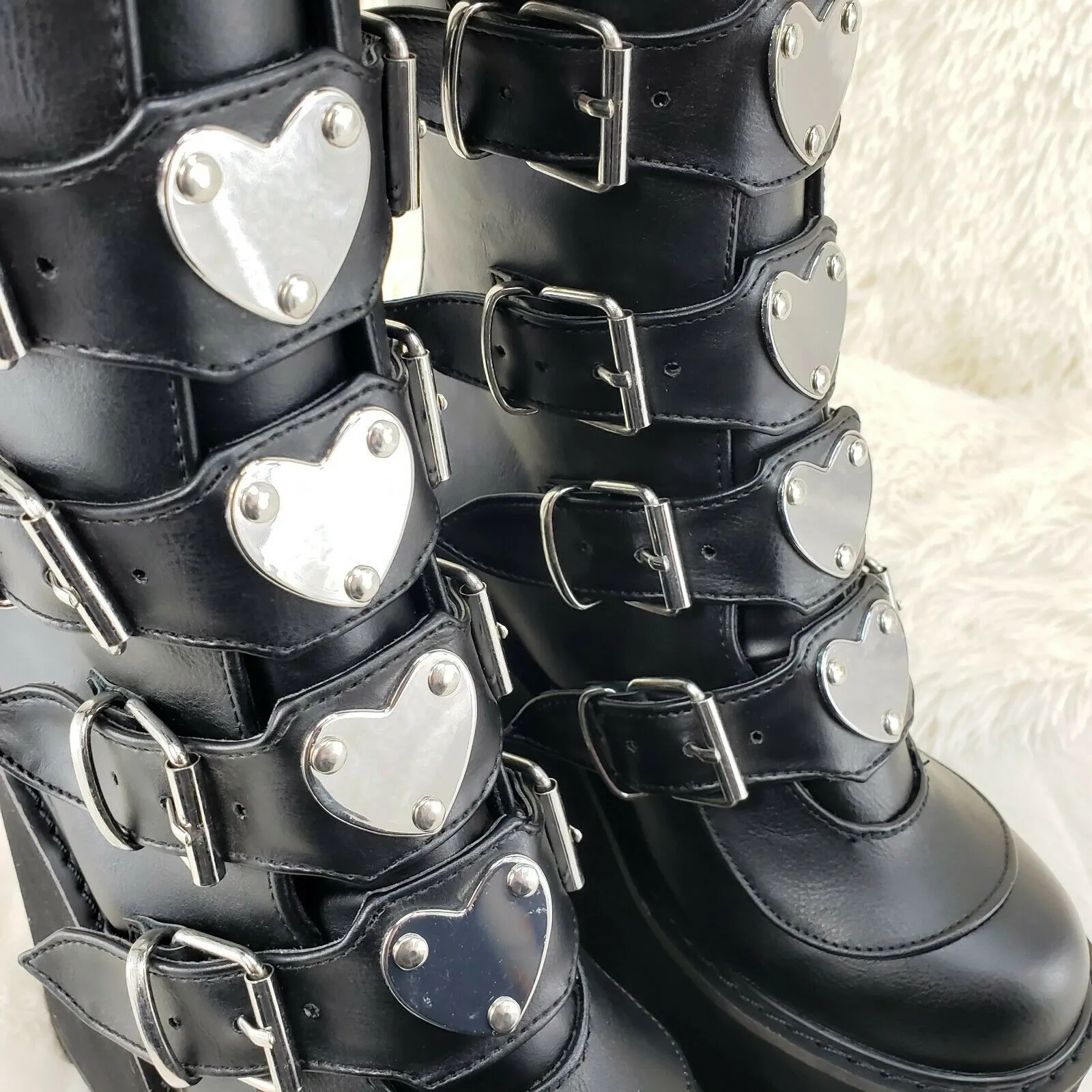 Swing 230 Black Mid Calf Boot 5.5" Platform Heart Strap Design Goth