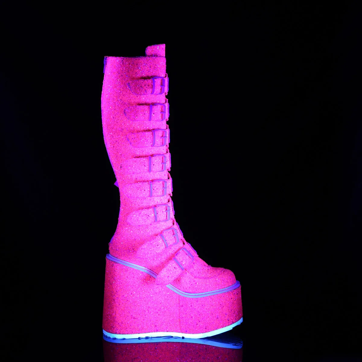Swing 815UV Pink UV Glitter Platform Knee Boots