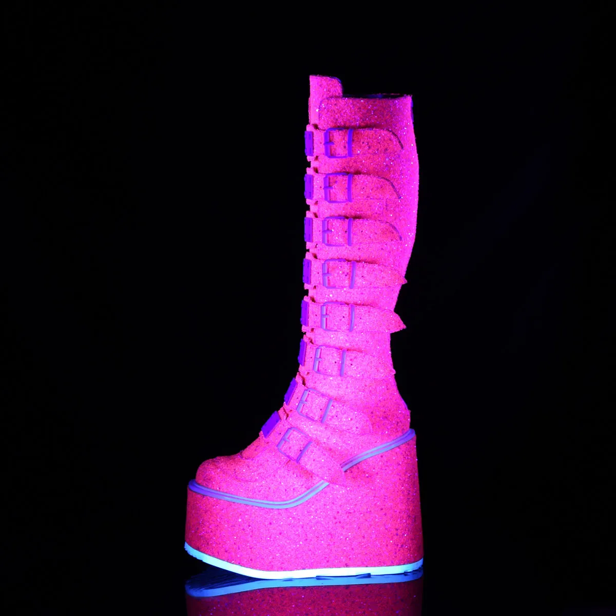 Swing 815UV Pink UV Glitter Platform Knee Boots