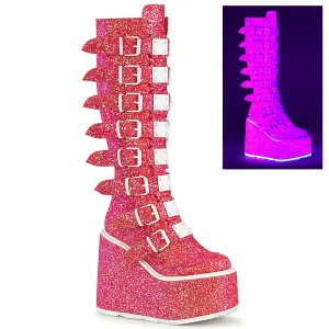 Swing 815UV Pink UV Glitter Platform Knee Boots