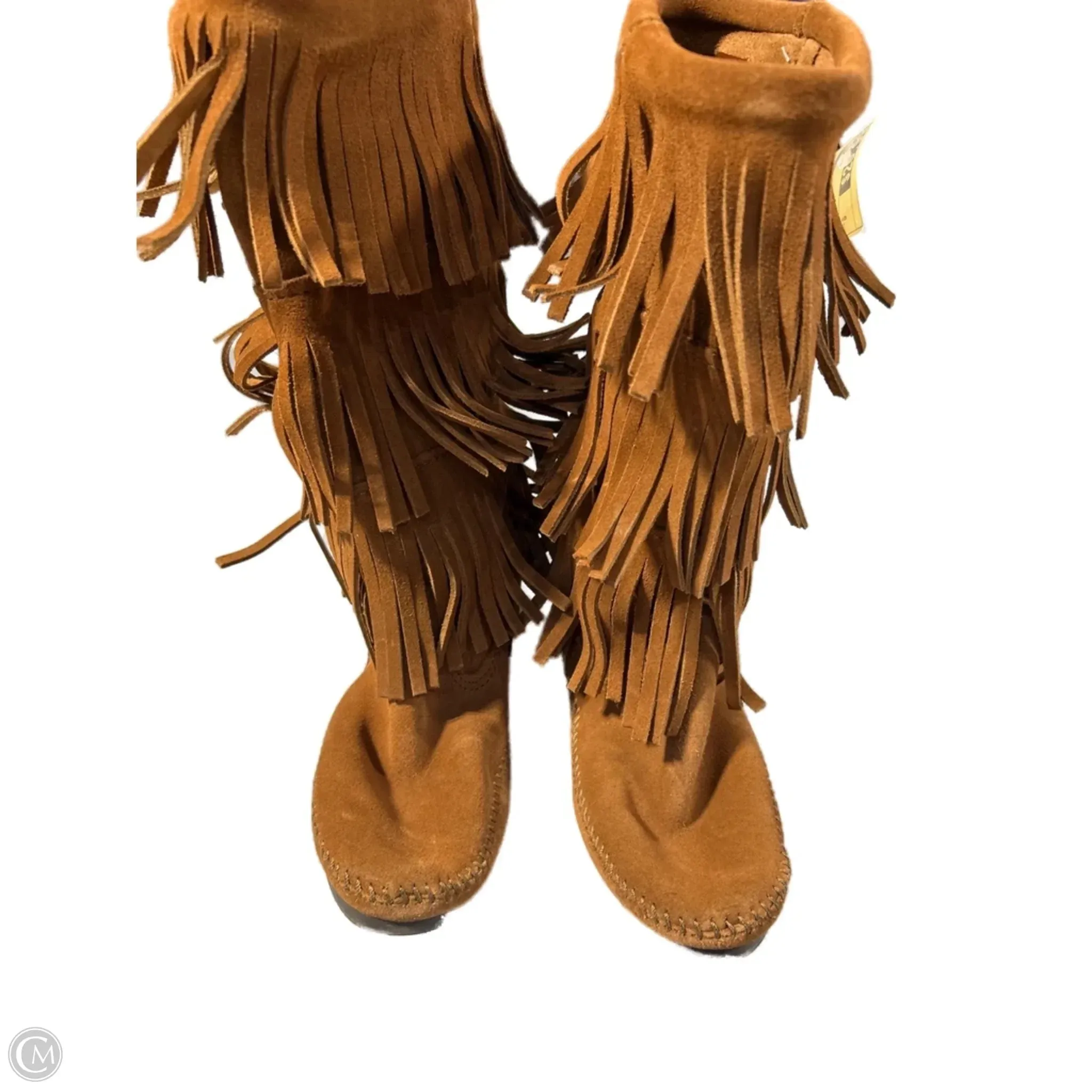 Stain Resistant Finish Soft Padding Boots Knee Flats By Minnetonka In Brown, Size: 8