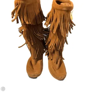 Stain Resistant Finish Soft Padding Boots Knee Flats By Minnetonka In Brown, Size: 8