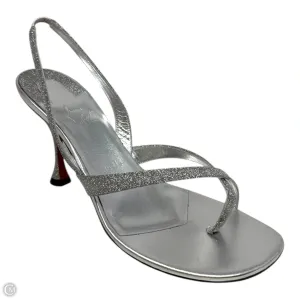 Taralita Glitter 85mm Slingback Heel Sandals Shoes Luxury Designer By Christian Louboutin In Silver, Size: 9 (IT 40) Angel Mood