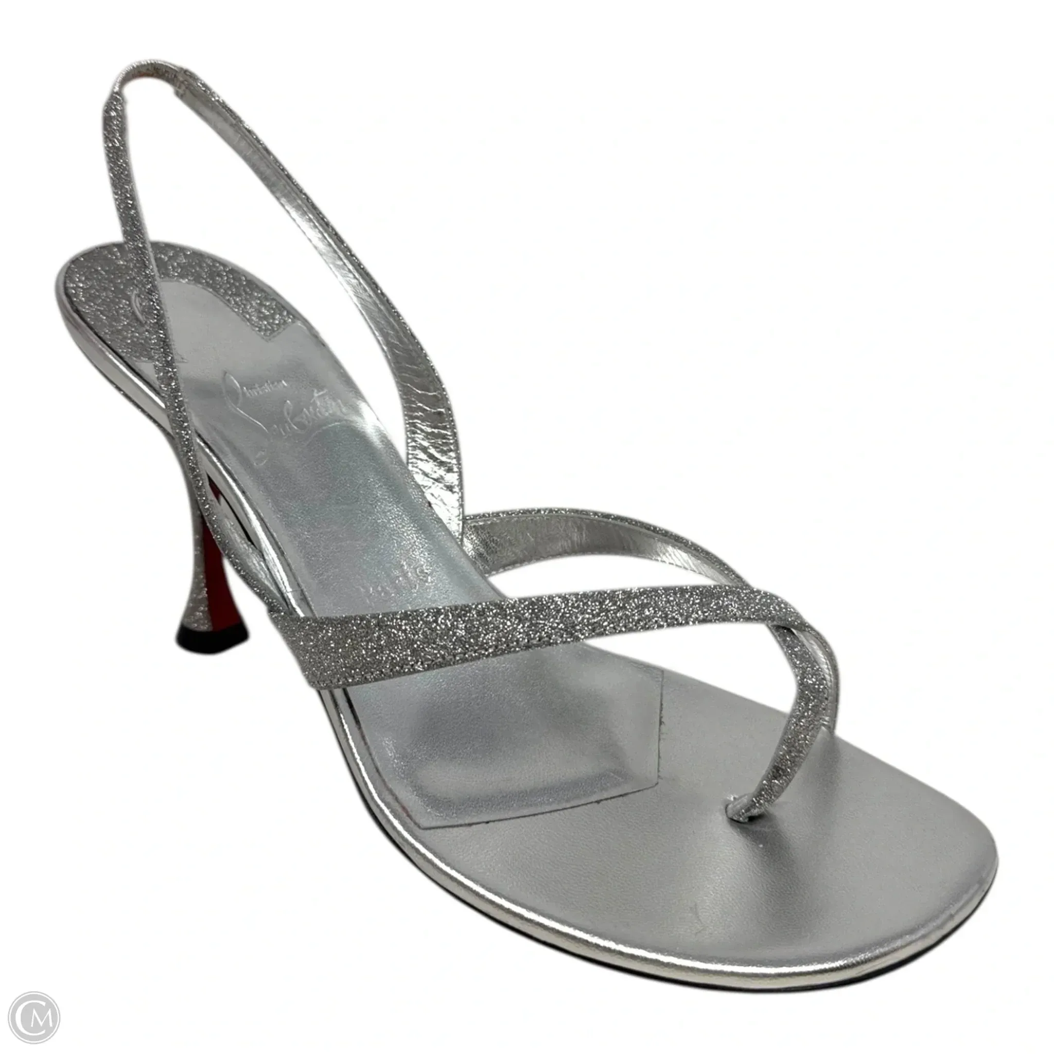 Taralita Glitter 85mm Slingback Heel Sandals Shoes Luxury Designer By Christian Louboutin In Silver, Size: 9 (IT 40) Angel Mood