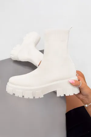 TASMIN Chunky Sock Fit Ankle Boots - Beige