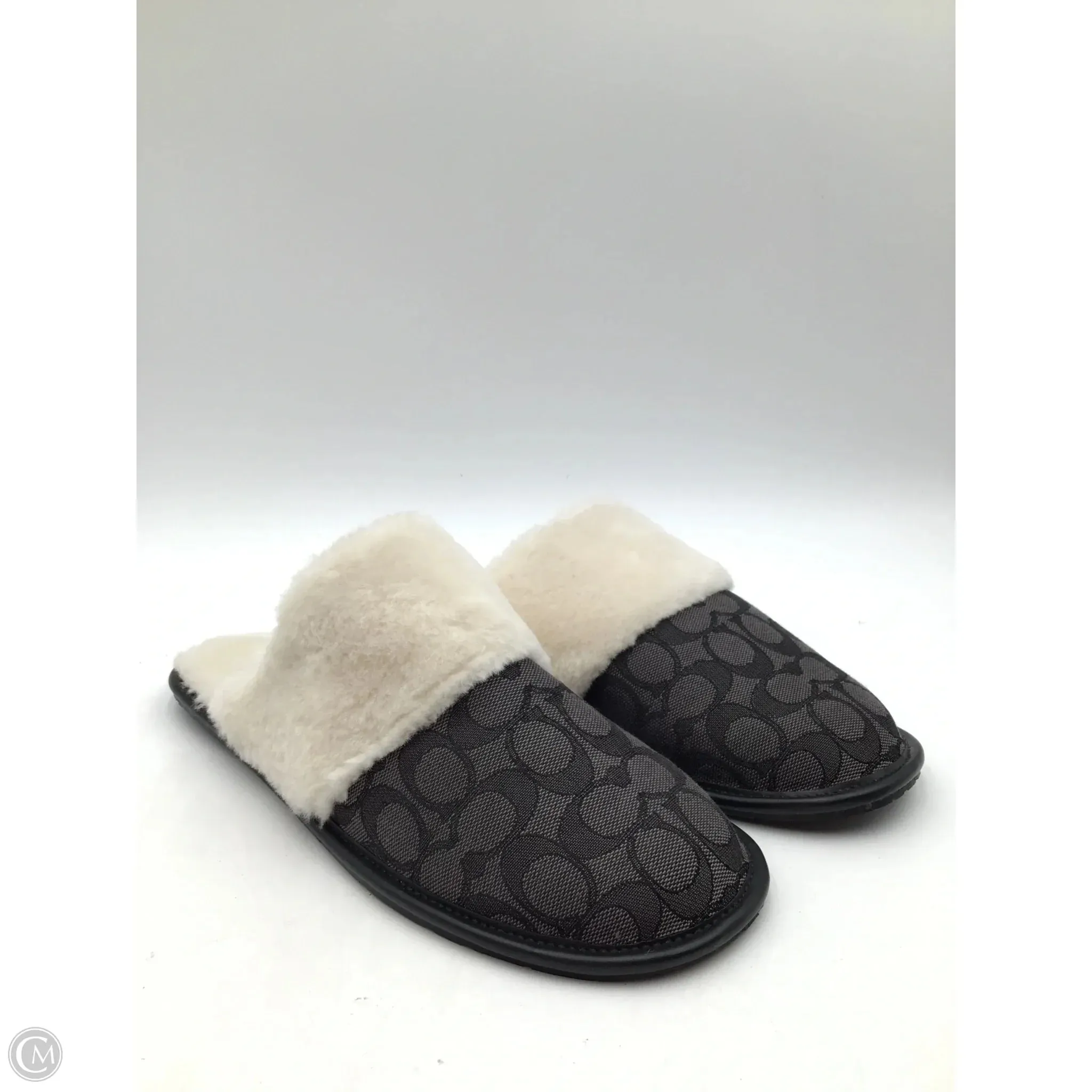 Slippers Designer By Coach In Black & Cream, Size: 10 Free Pace