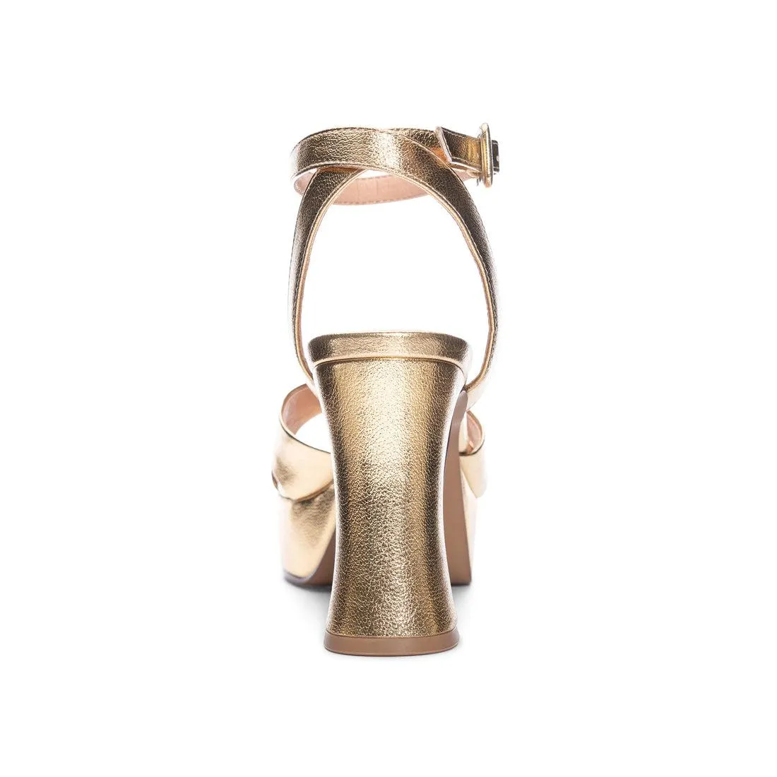 Theena Platform Vegan Leather Disco Ankle Strap Sandal - Gold