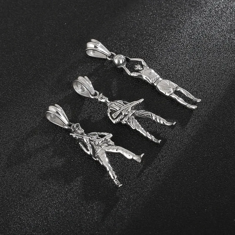 Titanium Steel Soldier Basketball Pendant for Men - Vintage Style Statement Piece