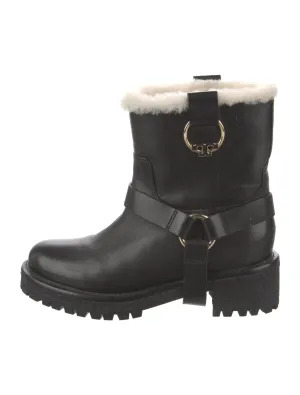 TORY BURCH MOTO HENRY SHEARLING LINED ANKLE HARNESS BOOTS