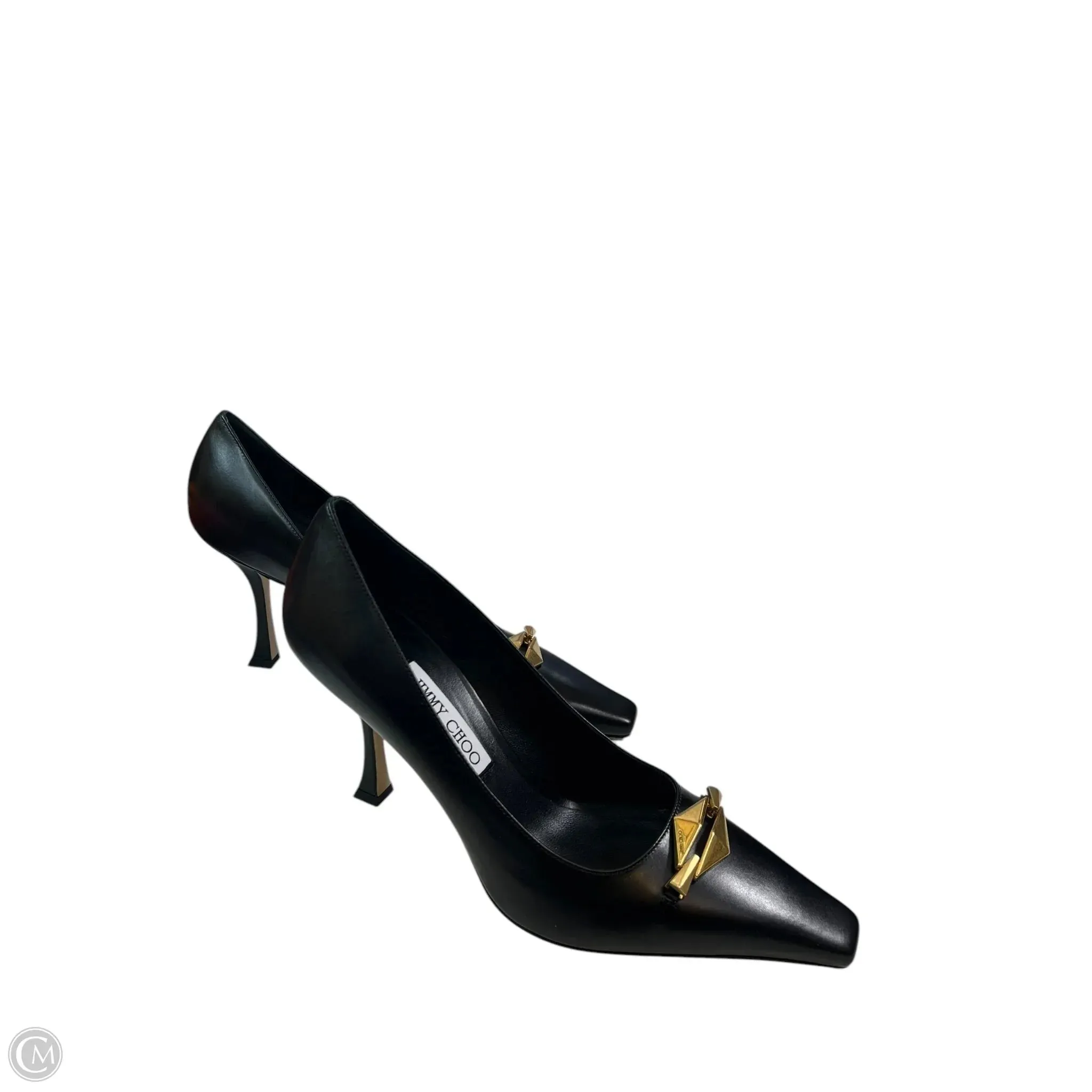 Ring Walk Galaxy Tone Shoes Luxury Designer By Jimmy Choo In Black & Gold, Size: 8.5