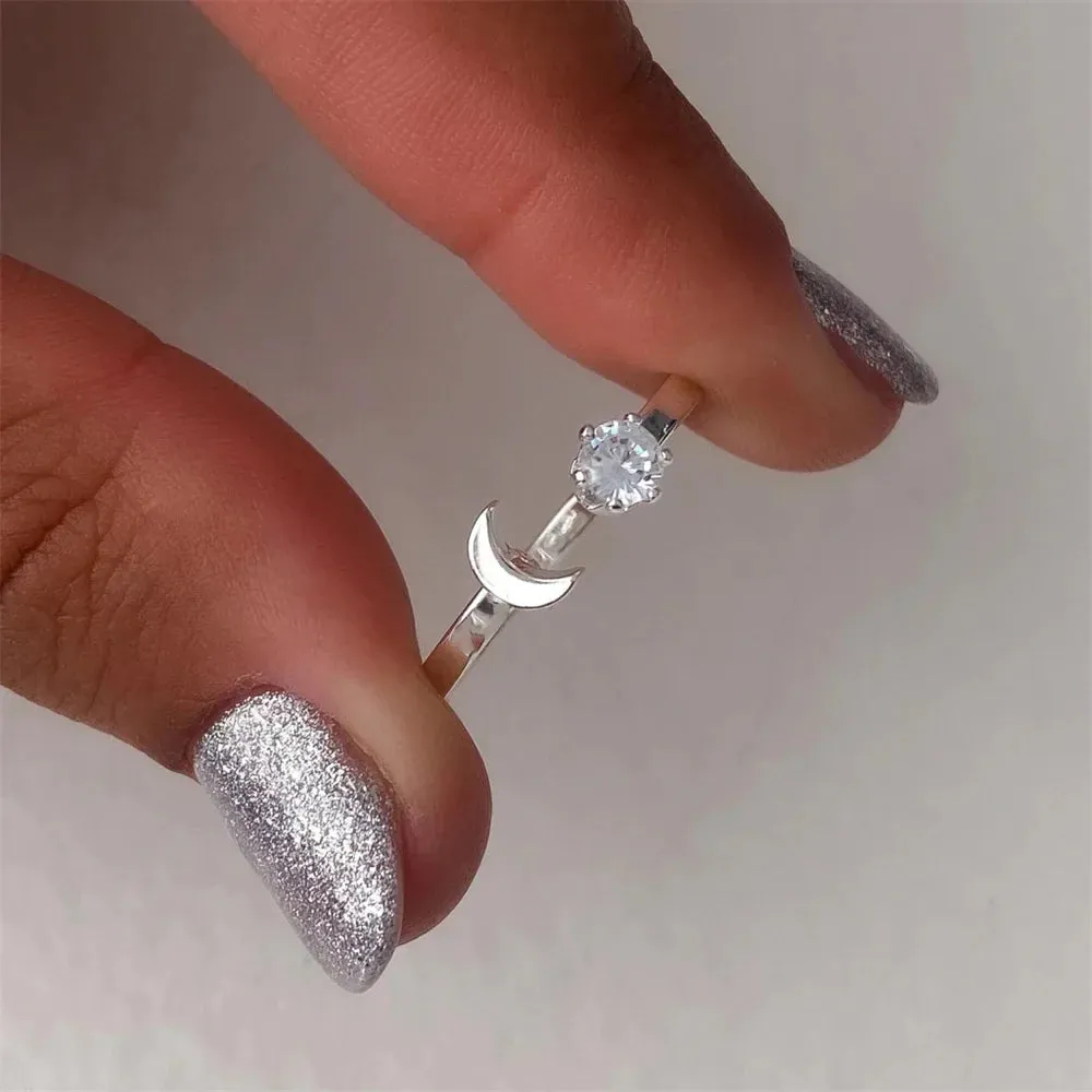 Trend Clear Moon Star Adjustable Wedding Finger Fine Jewelry Anillos Gift Ring