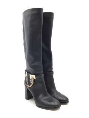 Rugged Terrain Stable Support Nature Lover Boots Knee Heels By Michael Kors In Black & Gold, Size: 8
