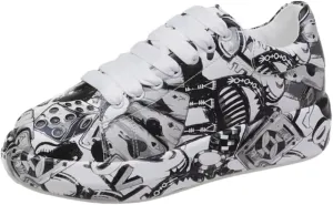 Trendy Graffiti Print Lace-Up Fashion Sneakers for Women - Comfortable Low Top Walking Shoes with Street Art Design (Black/Green/Red) - Larger Sizes are Available
