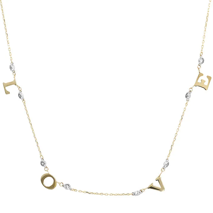 Two Tone White Stone 'Love' Necklace