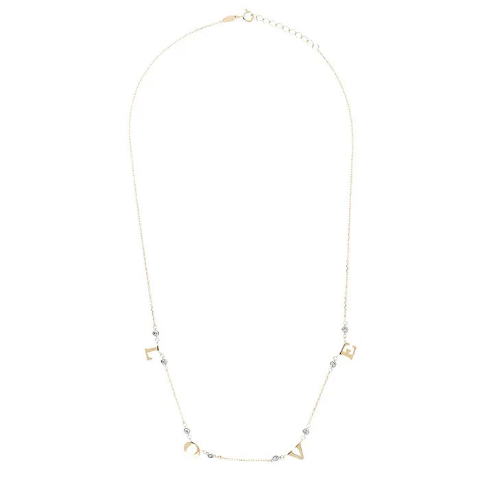 Two Tone White Stone 'Love' Necklace