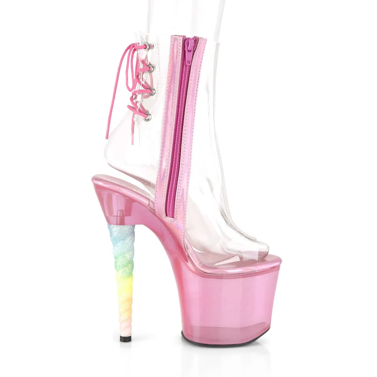 UNICORN-1018C Clear & Pink Calf High Peep Toe Boots