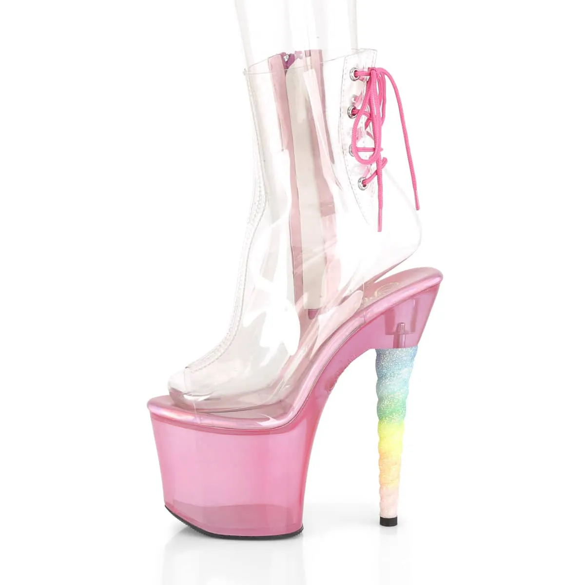 UNICORN-1018C Clear & Pink Calf High Peep Toe Boots