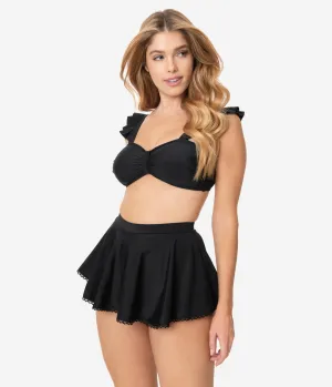 Unique Vintage Black Pin-Up Coronado Swim Skirt
