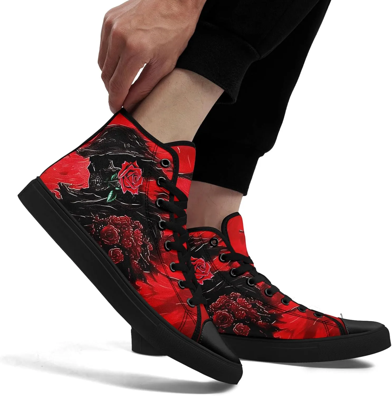 Unisex Skull Shoes High Tops Canvas Sneaker Classic Lace Up Fashion Shoes Casual Flat Walking Shoes