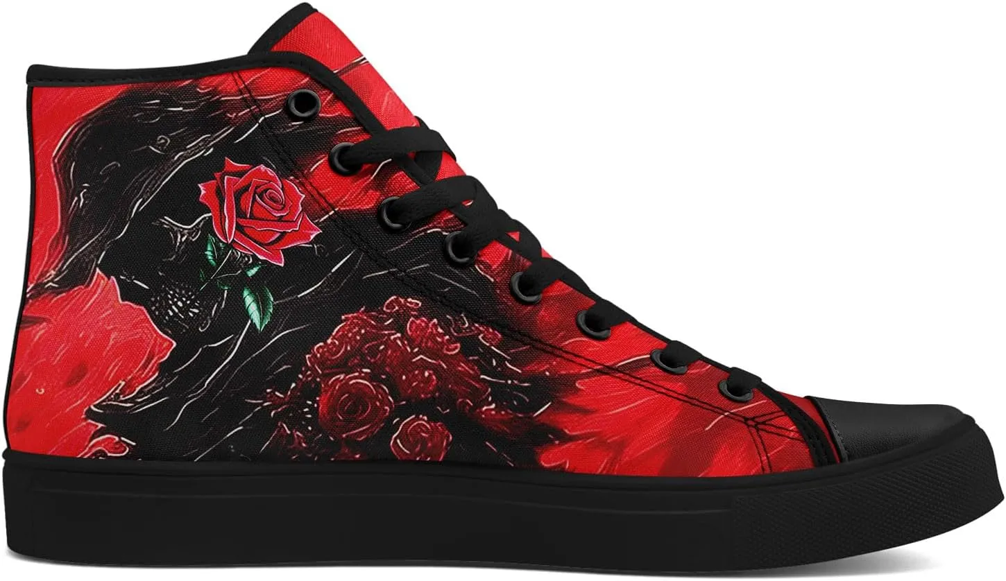 Unisex Skull Shoes High Tops Canvas Sneaker Classic Lace Up Fashion Shoes Casual Flat Walking Shoes