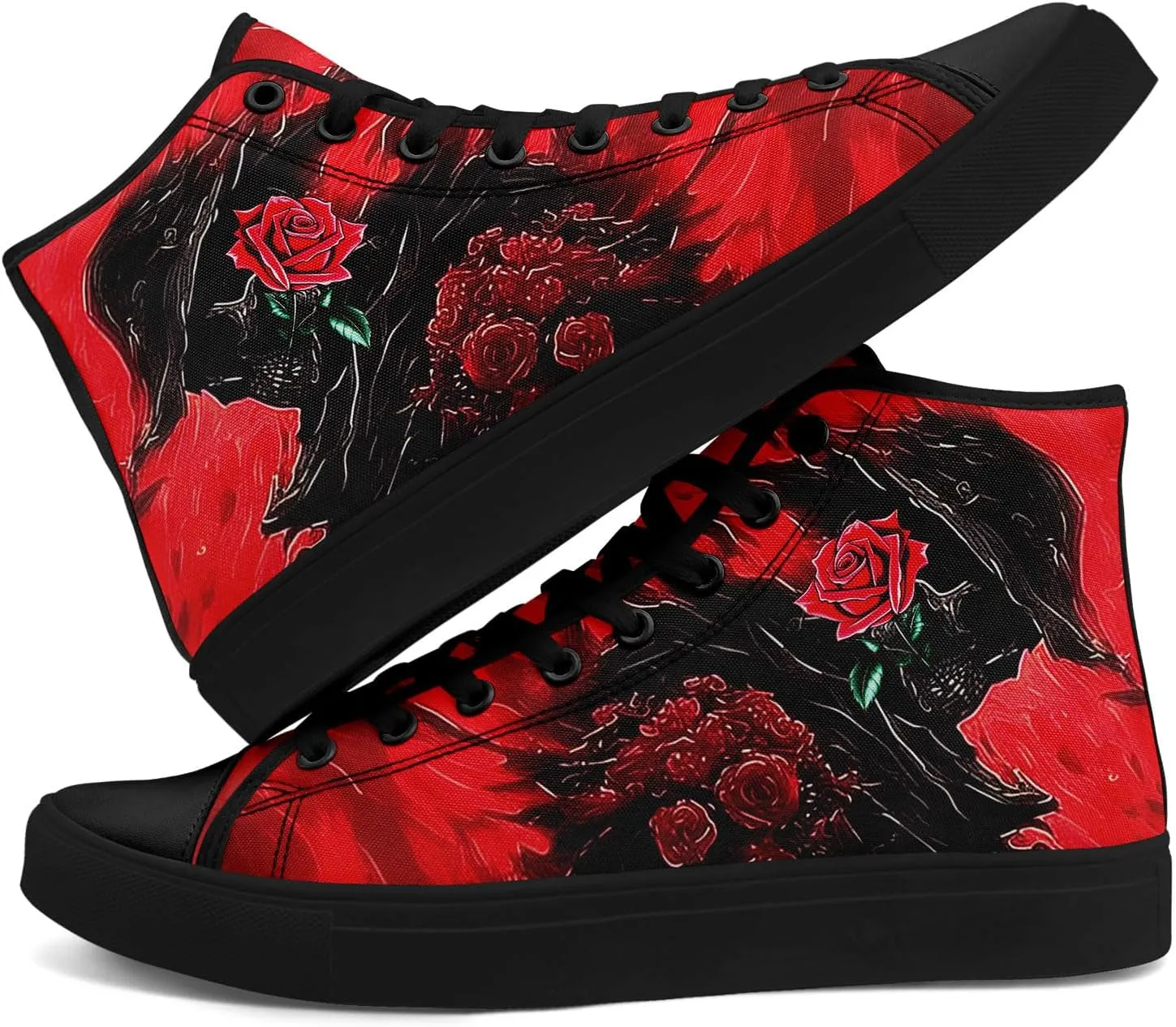 Unisex Skull Shoes High Tops Canvas Sneaker Classic Lace Up Fashion Shoes Casual Flat Walking Shoes