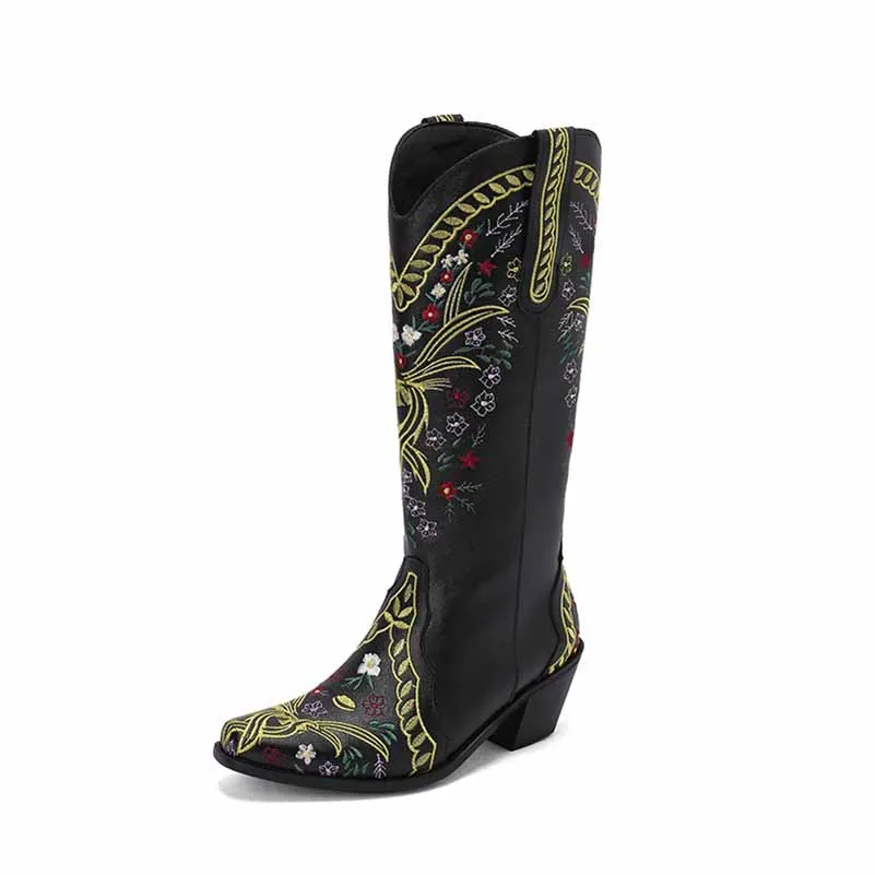 US3-US13 Women's Knee Length Embroidered Cowgirl Boots Cowboy boots in white, black,green color