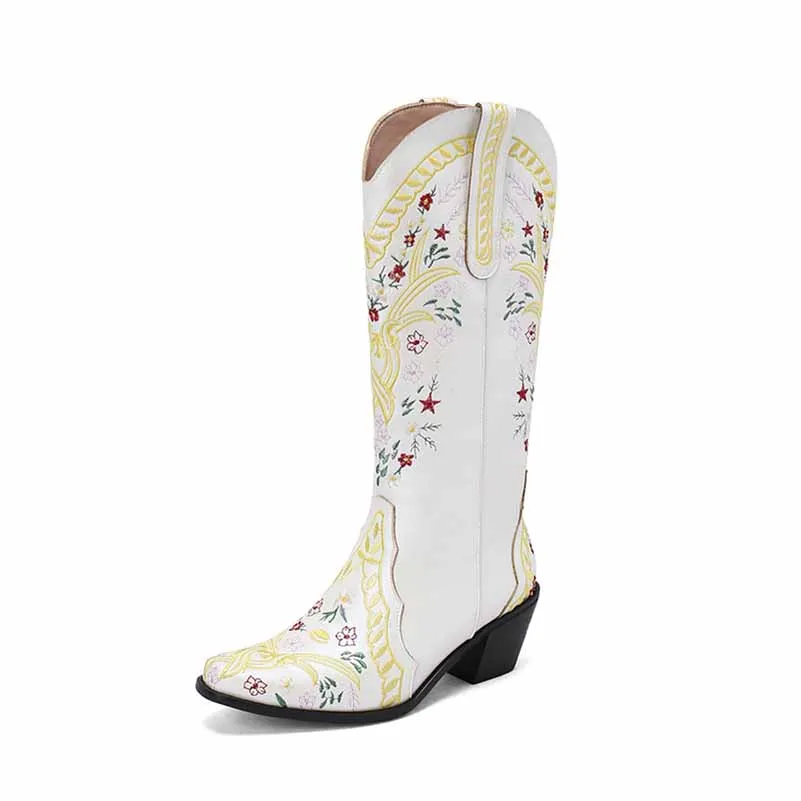 US3-US13 Women's Knee Length Embroidered Cowgirl Boots Cowboy boots in white, black,green color