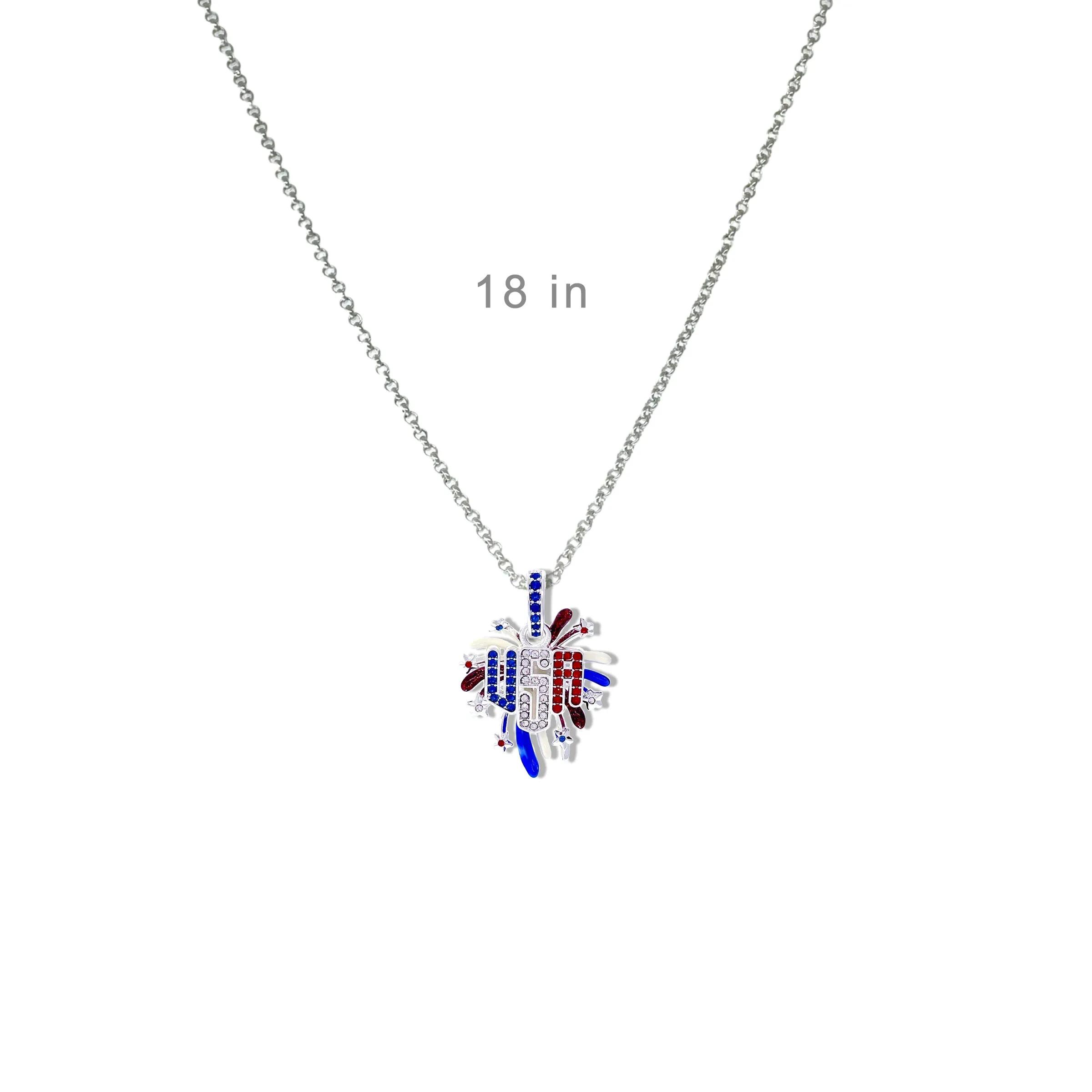 USA July 4th Fireworks Enhancer Charm Pendant Ritzy Couture DeLuxe - Fine Silver Plated