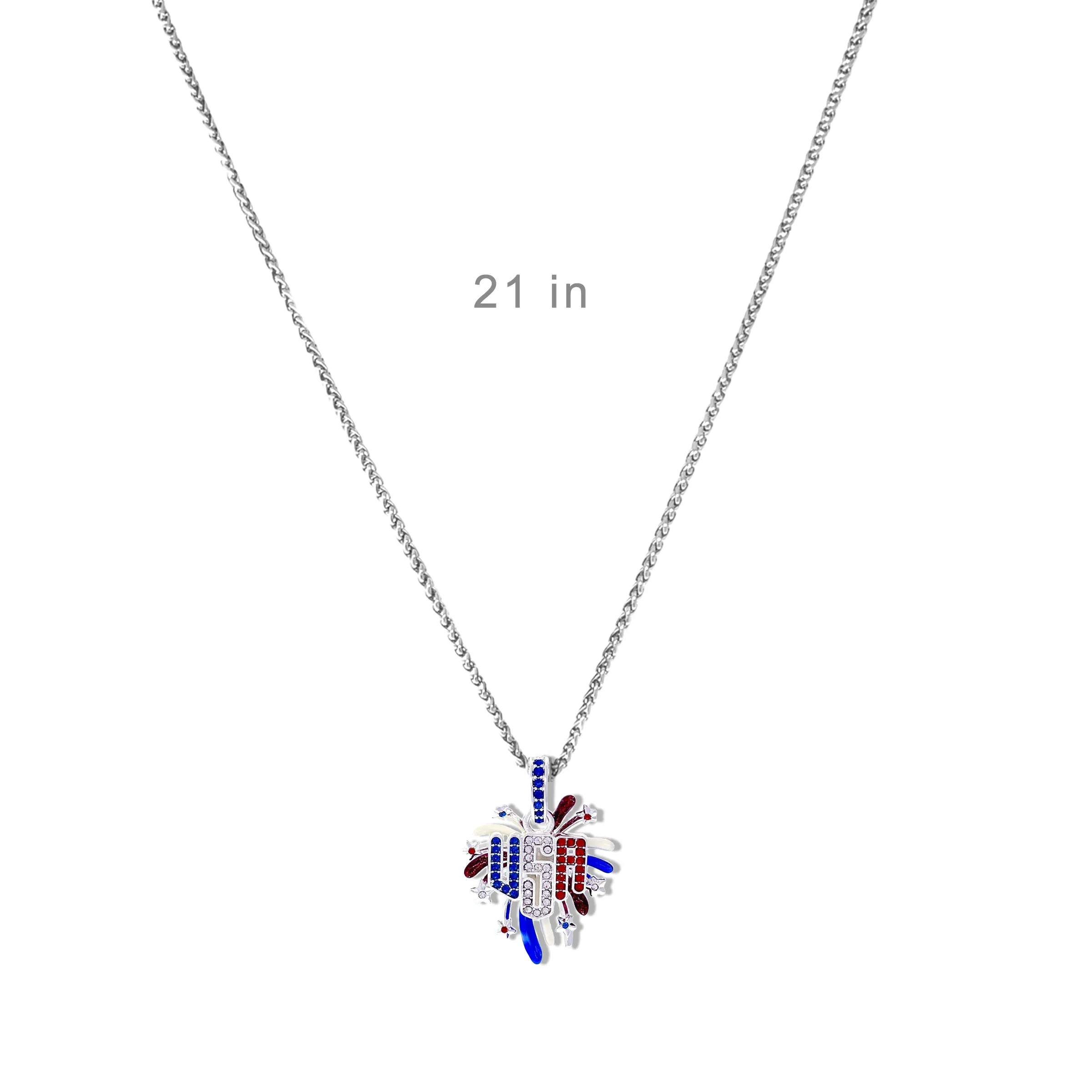USA July 4th Fireworks Enhancer Charm Pendant Ritzy Couture DeLuxe - Fine Silver Plated