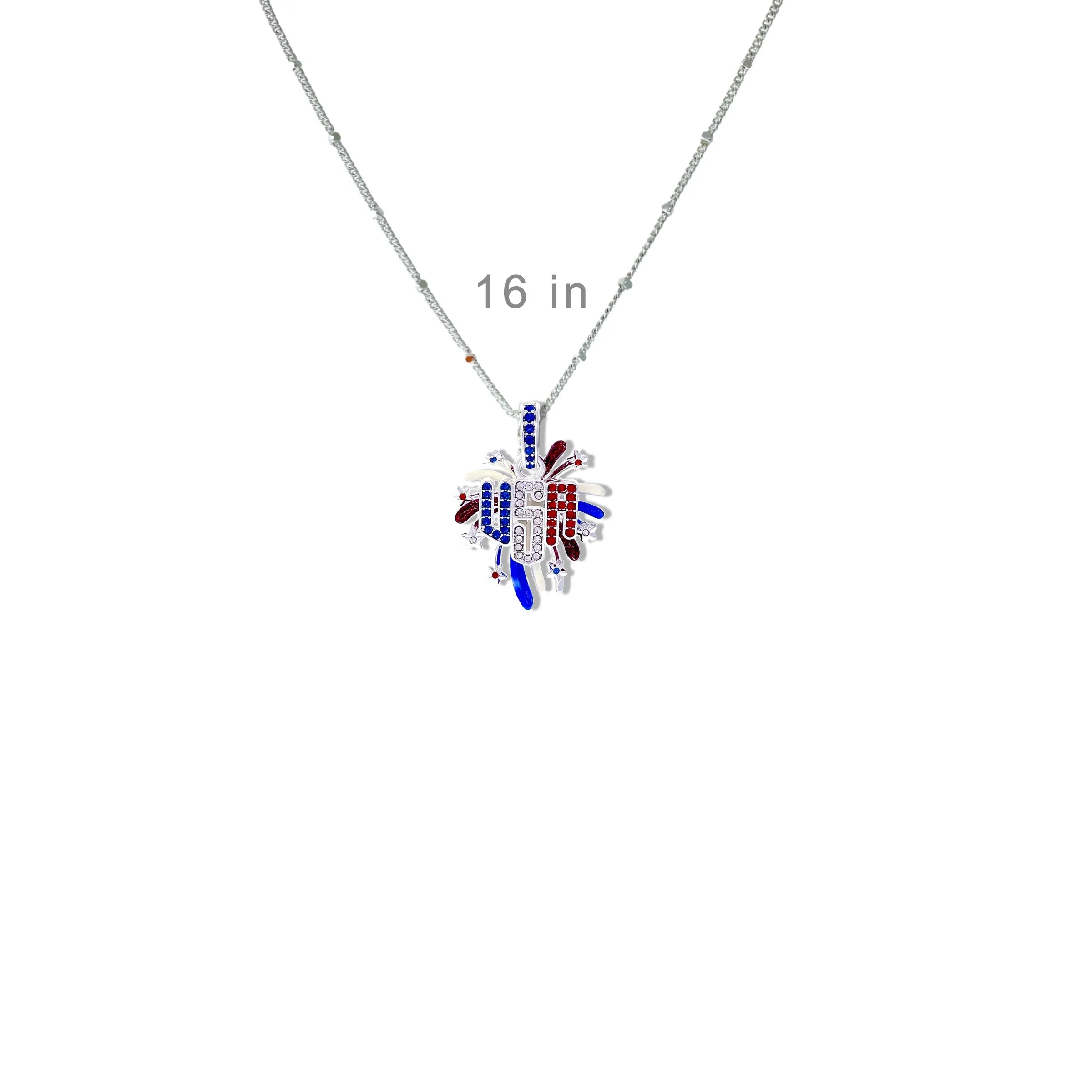 USA July 4th Fireworks Enhancer Charm Pendant Ritzy Couture DeLuxe - Fine Silver Plated