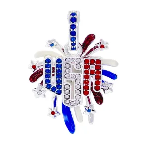 USA July 4th Fireworks Enhancer Charm Pendant Ritzy Couture DeLuxe - Fine Silver Plated