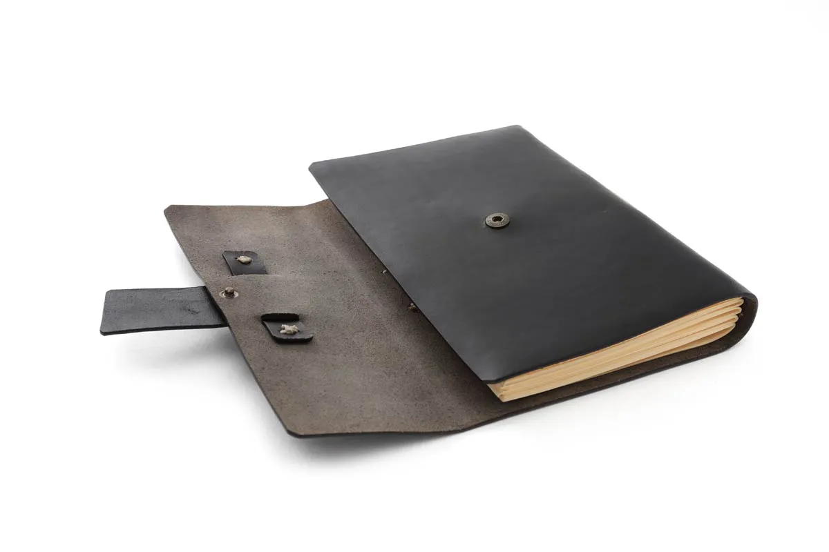 Vachetta Italian Leather Handmade Snap-Close Journal - Onyx