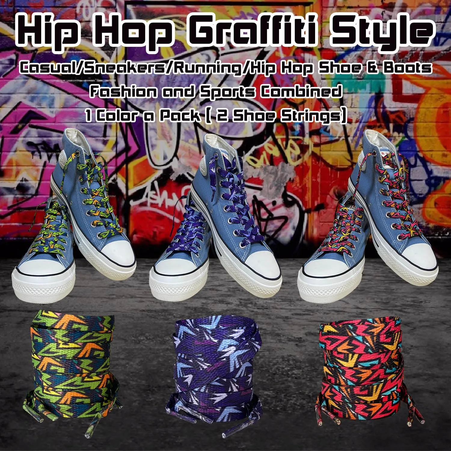VASGO Flat Shoe Laces Hip Hop Graffiti Style