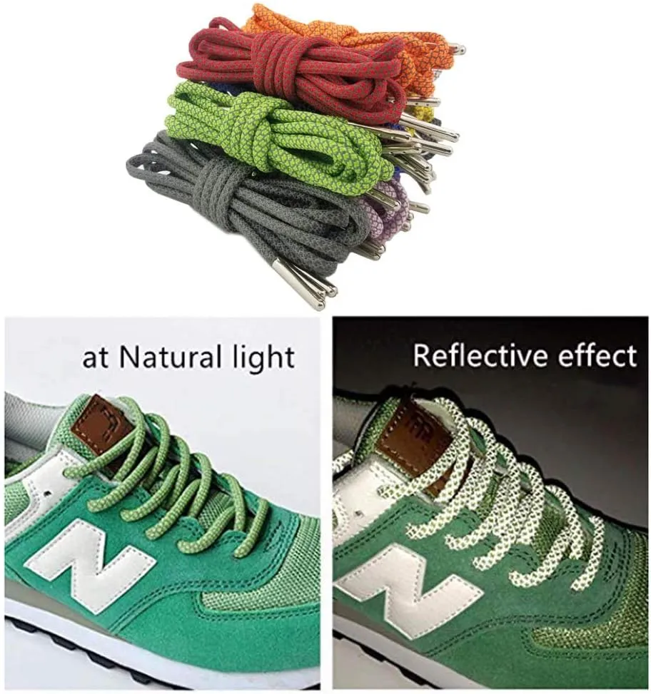 VASGO Iron Head Round Shoe Laces Reflective for Sneakers 10 Different Lengths 12 Colors