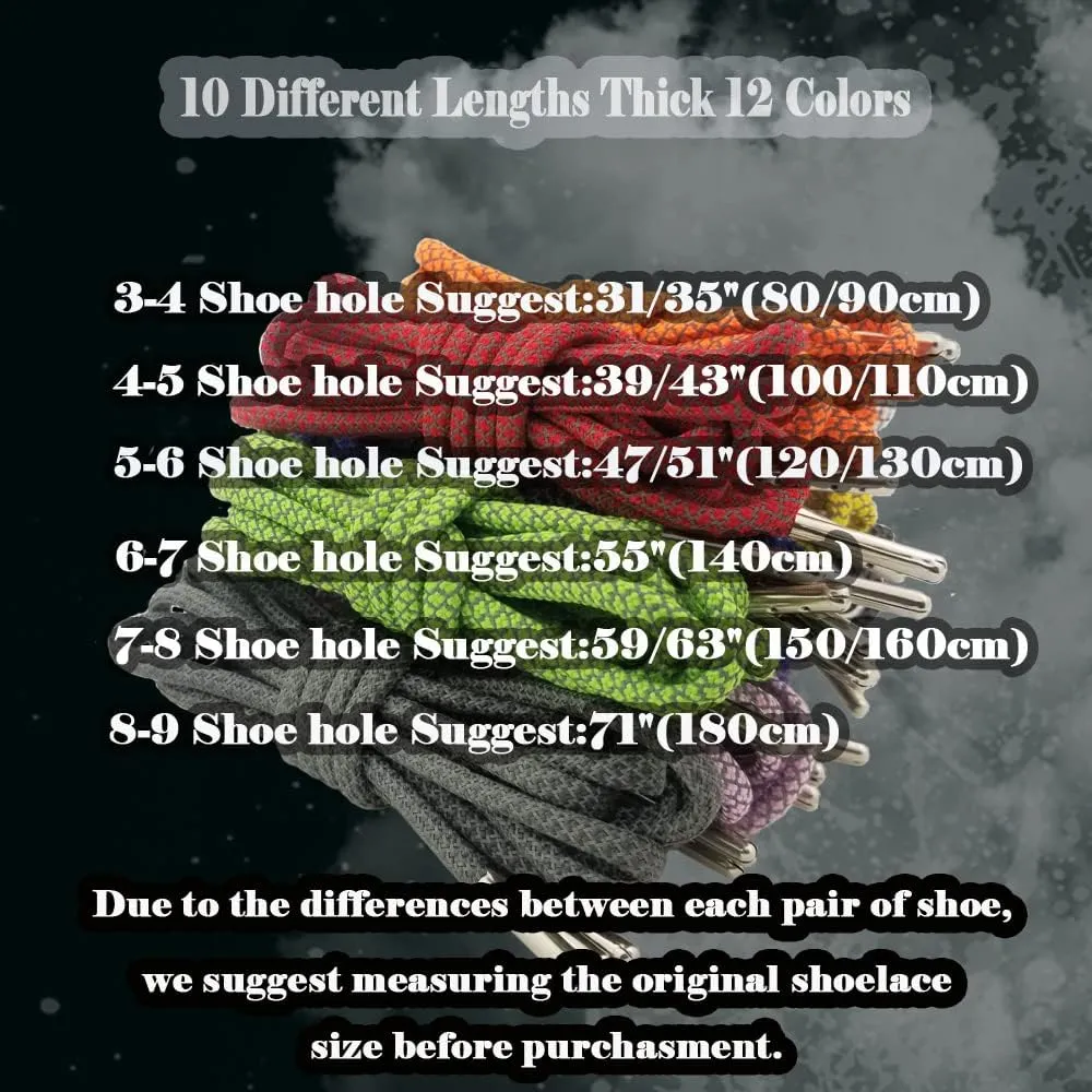 VASGO Iron Head Round Shoe Laces Reflective for Sneakers 10 Different Lengths 12 Colors