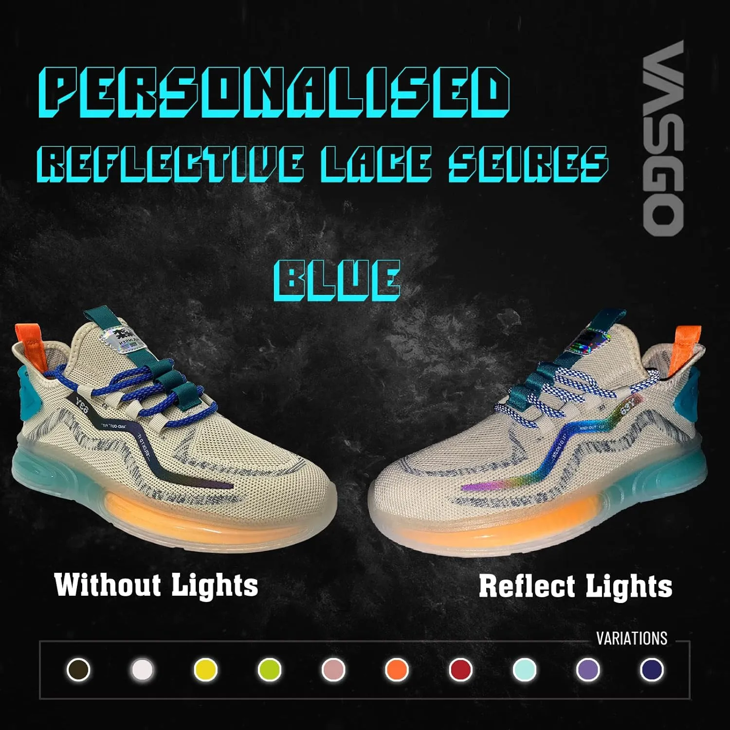 VASGO Round Shoe Laces Reflective for Boots 9 Different Lengths 10 Colors
