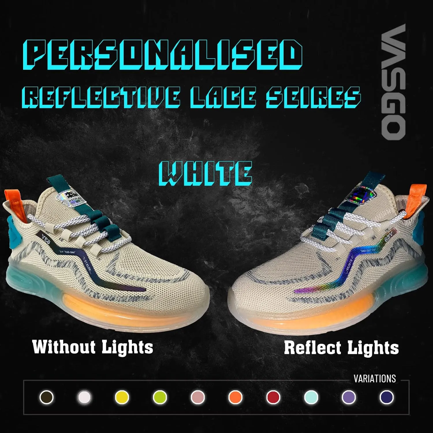 VASGO Round Shoe Laces Reflective for Boots 9 Different Lengths 10 Colors