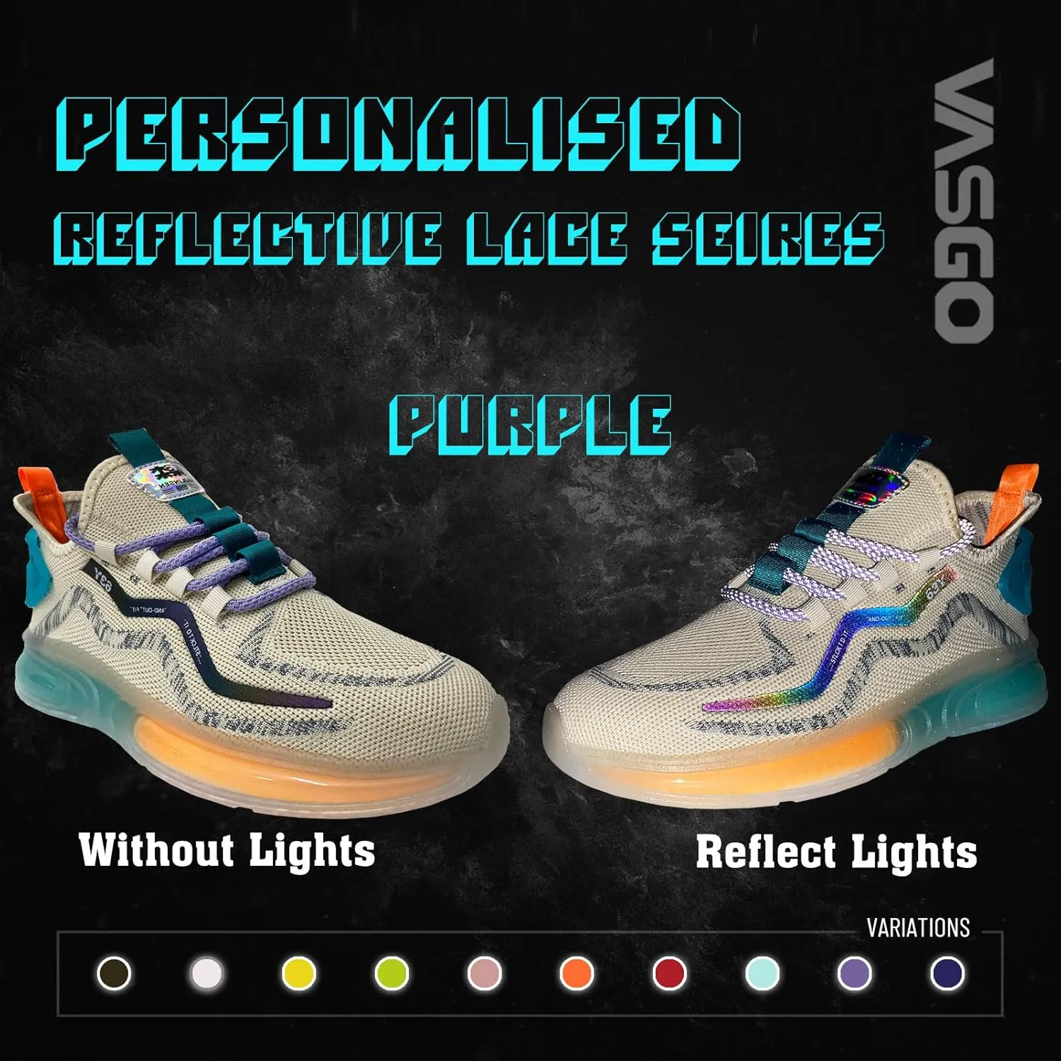 VASGO Round Shoe Laces Reflective for Boots 9 Different Lengths 10 Colors