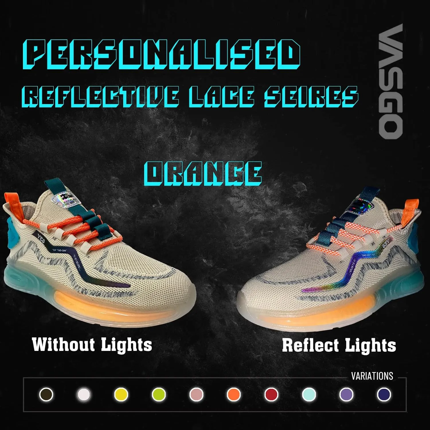 VASGO Round Shoe Laces Reflective for Boots 9 Different Lengths 10 Colors