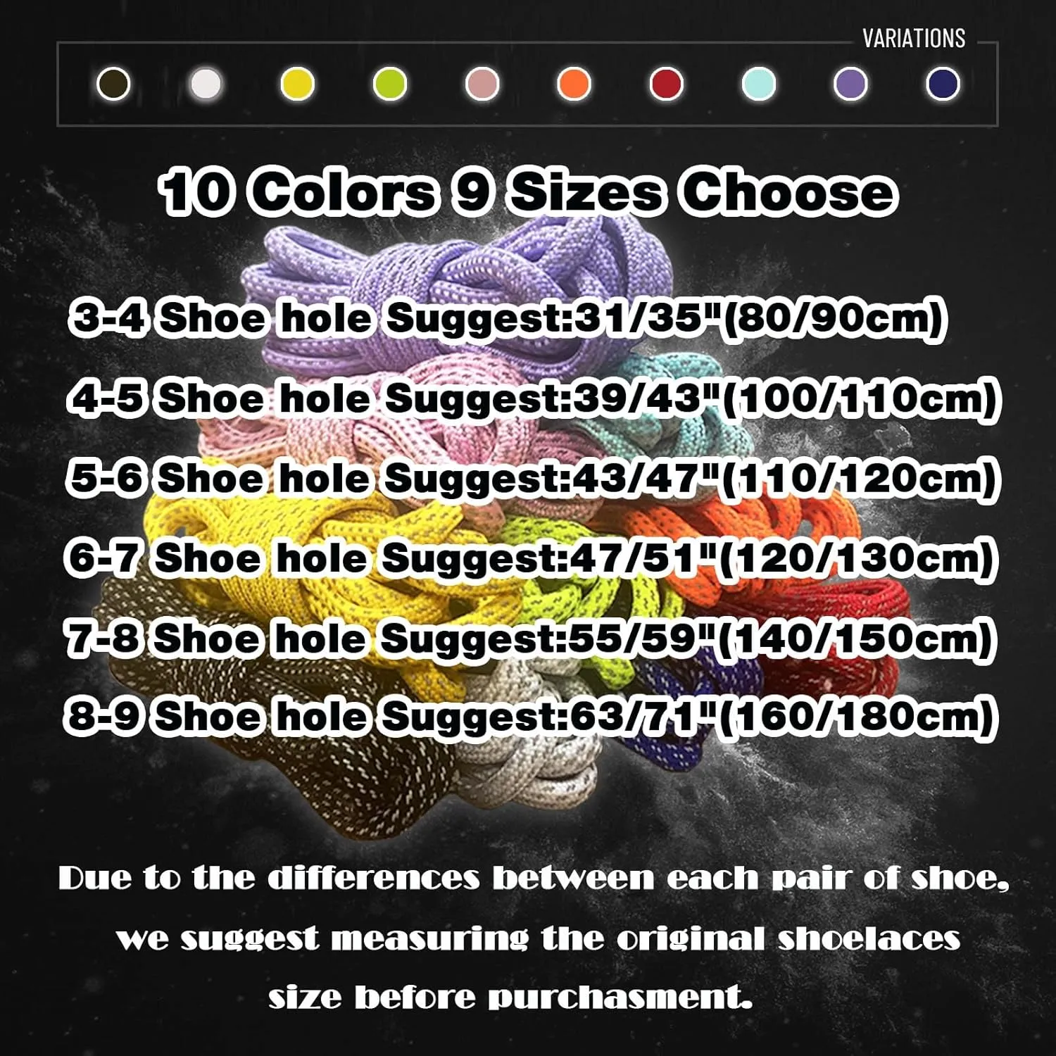 VASGO Round Shoe Laces Reflective for Boots 9 Different Lengths 10 Colors