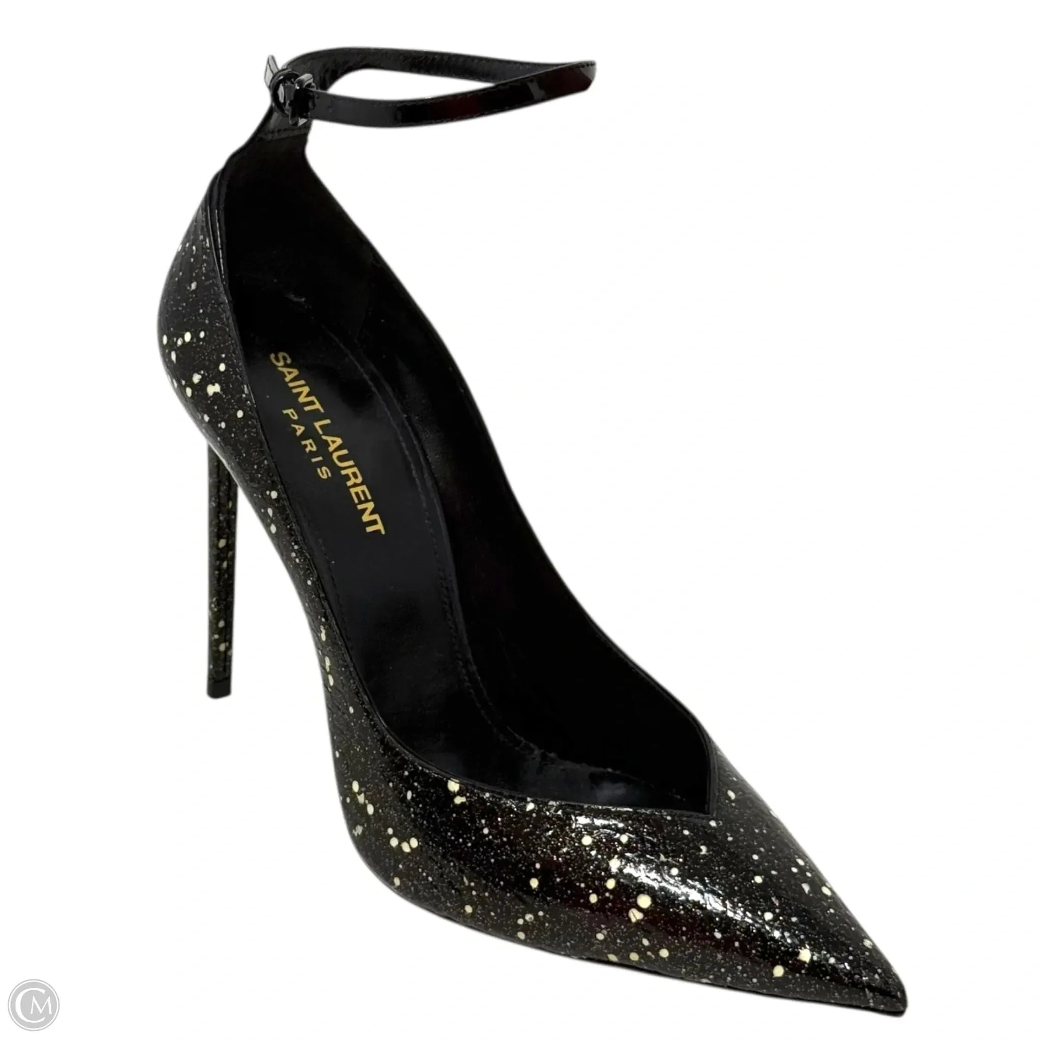 Tropic Mode Zoe Stardust Patent Leather D'Orsay Pumps Luxury Designer By Yves Saint Laurent In Black & Cream, Size: 8