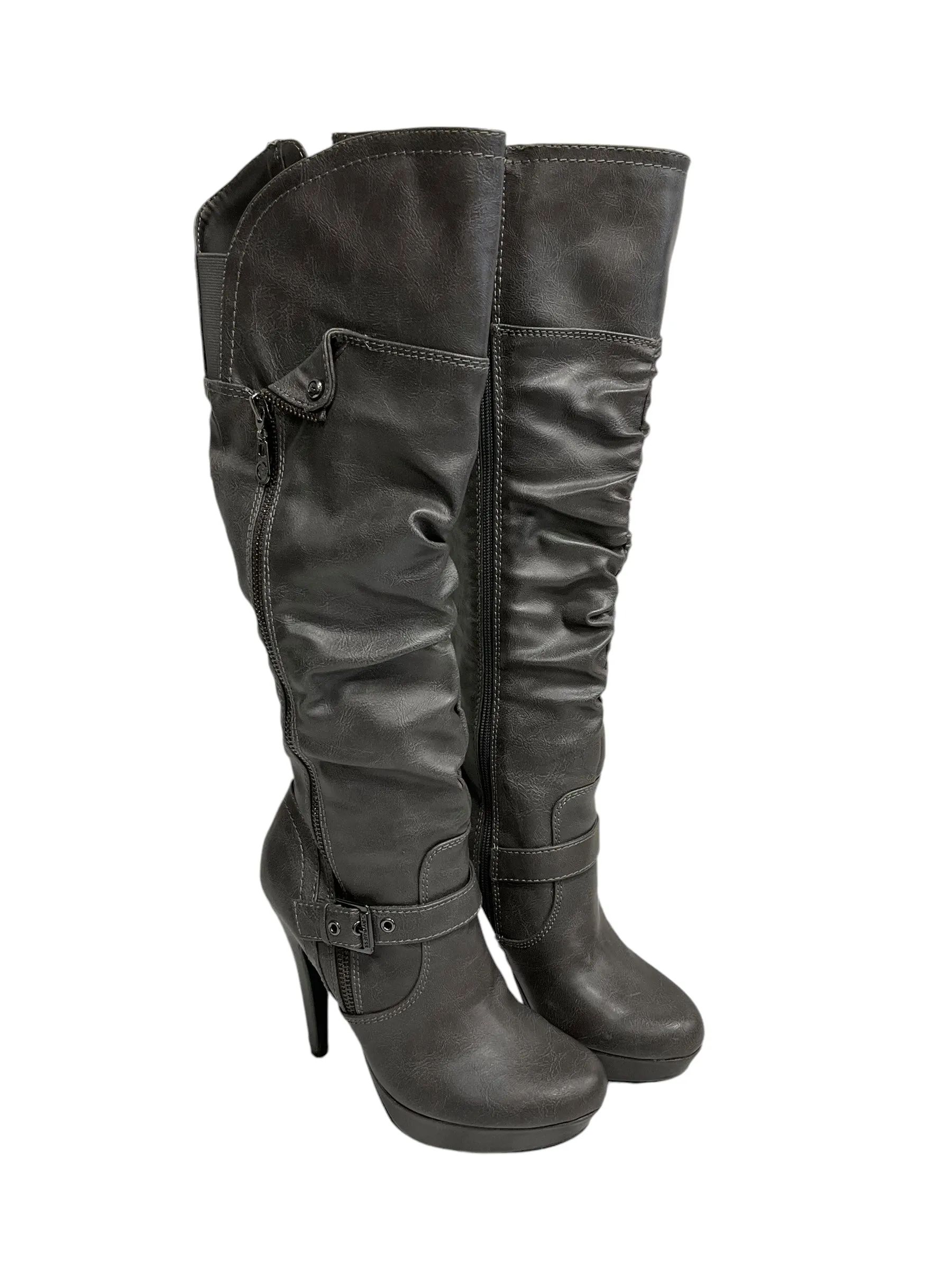 Seamless Comfort Rural Traveler City Utility Boots Knee Heels By Guess In Grey, Size: 6