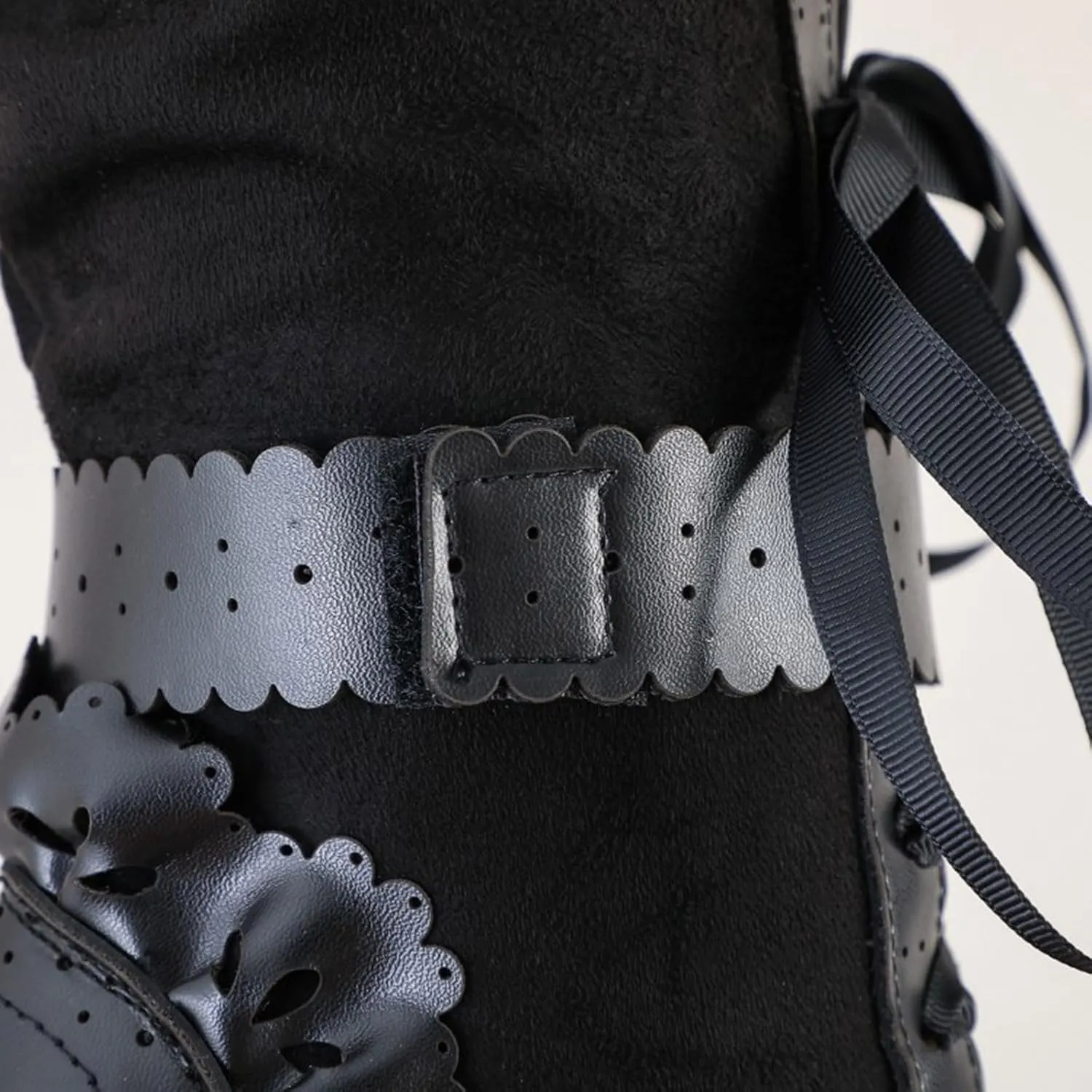 Victorian Boots for Women Vintage Bow Ruffles Goth Boots Lace Up 70S Retro Boots Halloween Witch Mid Calf Boots