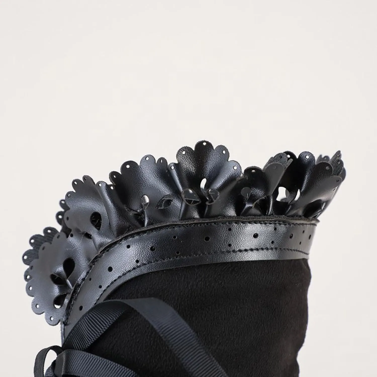 Victorian Boots for Women Vintage Bow Ruffles Goth Boots Lace Up 70S Retro Boots Halloween Witch Mid Calf Boots