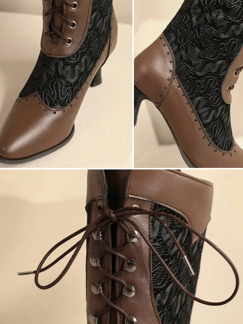 Victorian Gothic Hollow Cowboy Mid-calf High Heel Boots