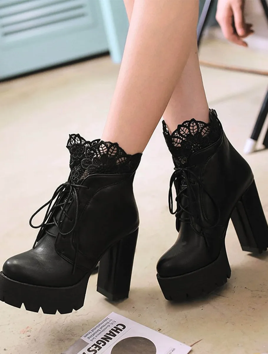 Victorian Lace Up Heels, Platform Heel Boots