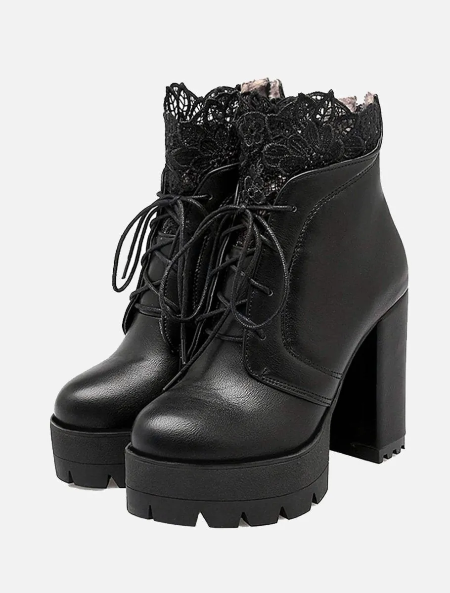 Victorian Lace Up Heels, Platform Heel Boots
