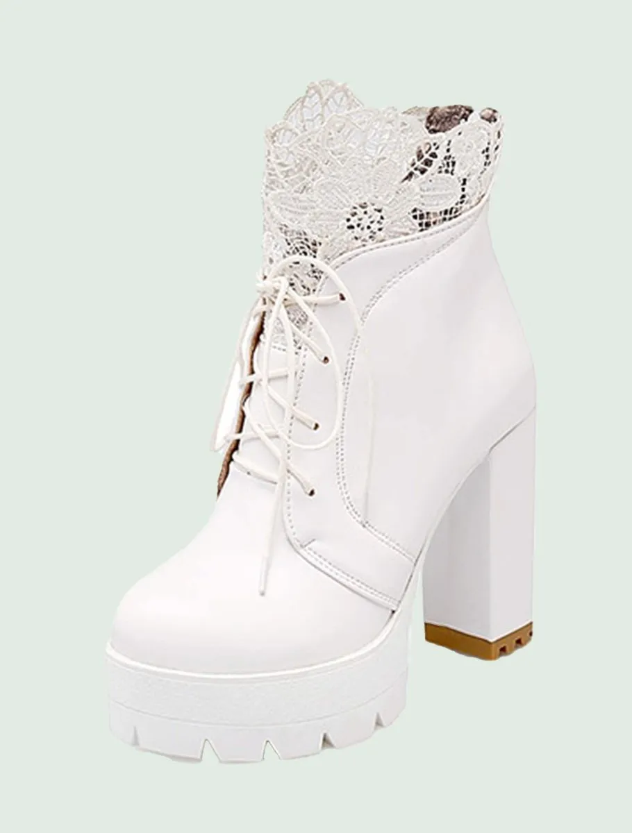 Victorian Lace Up Heels, Platform Heel Boots