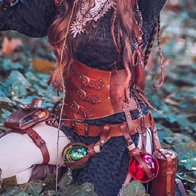 Viking Women PU Leather Buckled Waist Cinch Belt