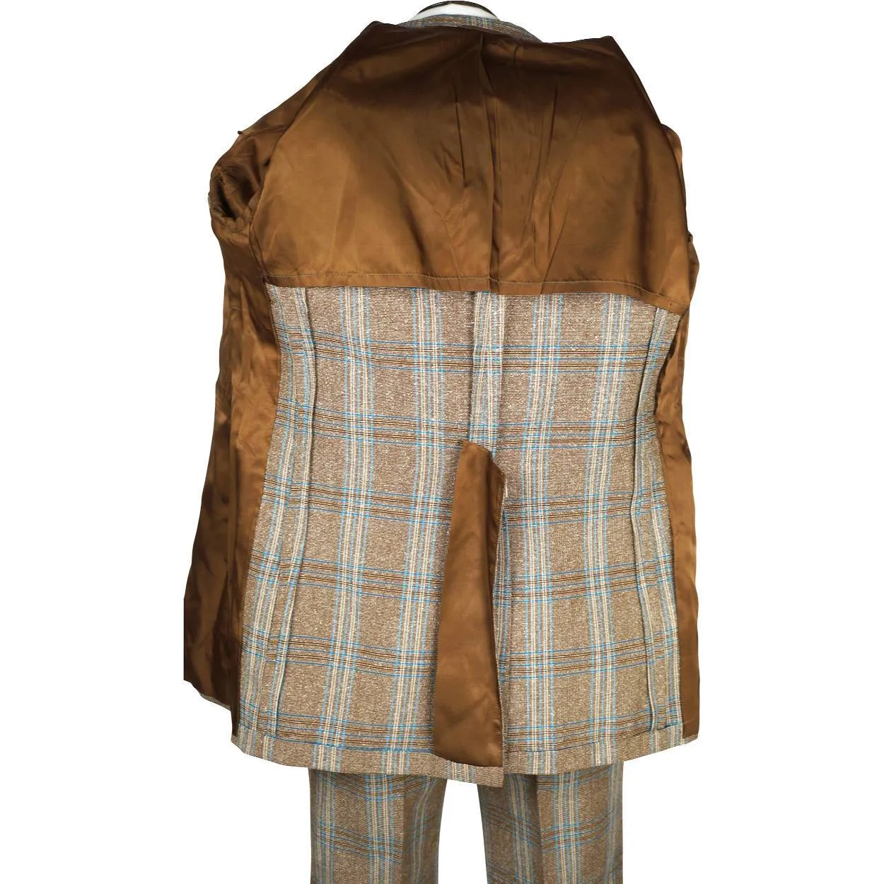 Vintage 1970s Mens Suit Checked Wool Silk Blend Disco Era Size S M
